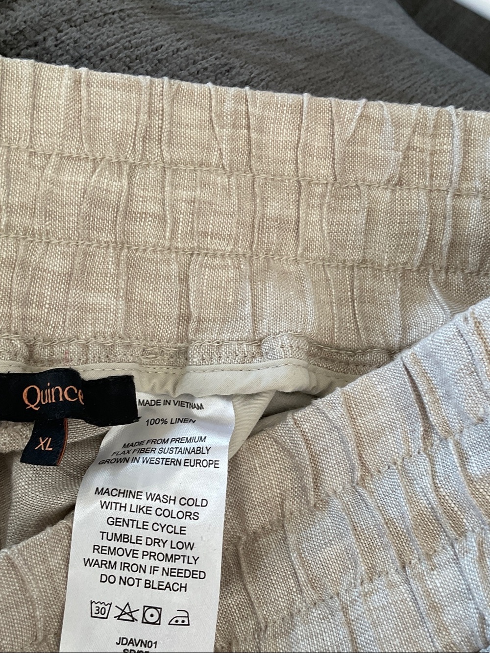 Quince Light Beige Wide-Leg Linen-Blend Drawstring Pants - Picture 2 of 4